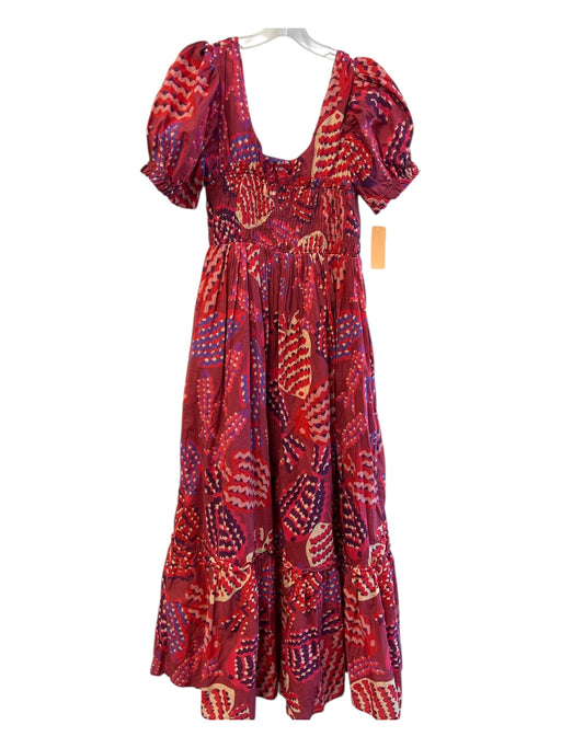 Farm for Anthropologie Size M Red & Multi Cotton Scoop Neck Back Zip Dress Red & Multi / M