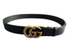 Gucci Black Leather Brass Hardware Logo Seam Detail Belts Black / Est M