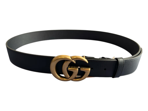 Gucci Black Leather Brass Hardware Logo Seam Detail Belts Black / Est M