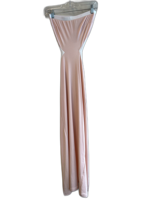 Princess Polly Size 4 Cream & pink Polyester Ribbed Knit Strapless Bodycon Dress Cream & pink / 4