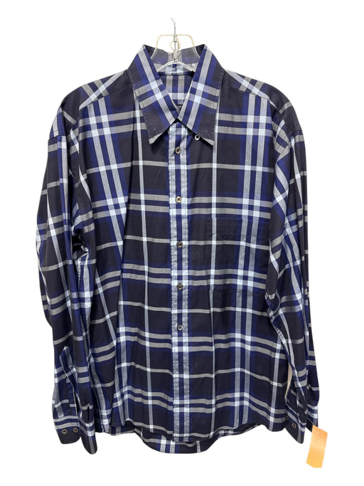 Burberry Size M Navy & Blue Cotton Nova Check Button Up Men's Long Sleeve Shirt Navy & Blue / M