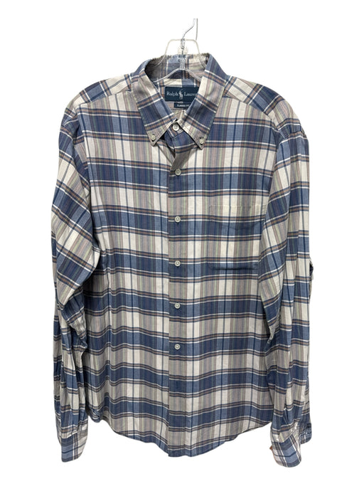 Ralph Lauren Size L Blue & Tan Cotton Blend Plaid Button Up Long Sleeve Shirt Blue & Tan / L