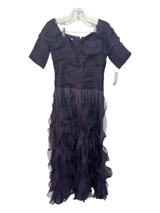 Rickie Freeman for Teri Jon Size 4 Purple Short Sleeve Tiered Scoop Neck Gown Purple / 4