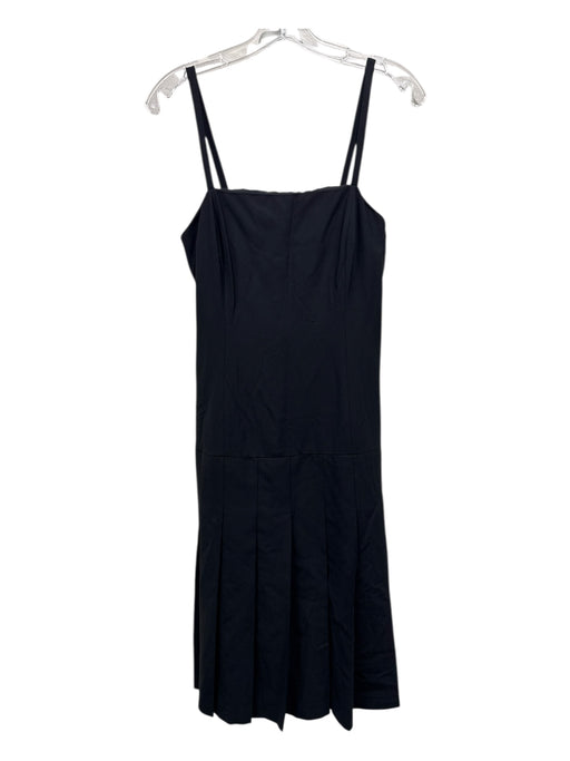 Theory Size 8 Black Wool Blend Spaghetti Strap Pleated Drop Waist Dress Black / 8