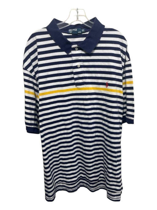 Polo Size 3XB Blue & Yellow Cotton Striped Polo Men's Jacket Blue & Yellow / 3XB