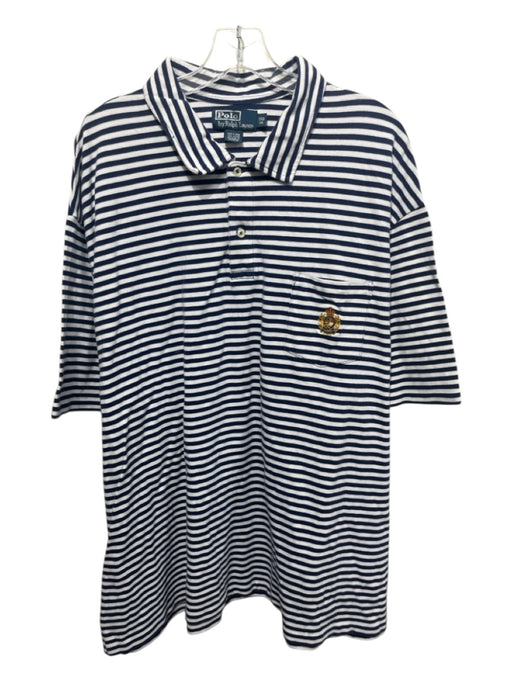 Polo Size 3XB White & Blue Cotton Striped Polo Men's Jacket White & Blue / 3XB