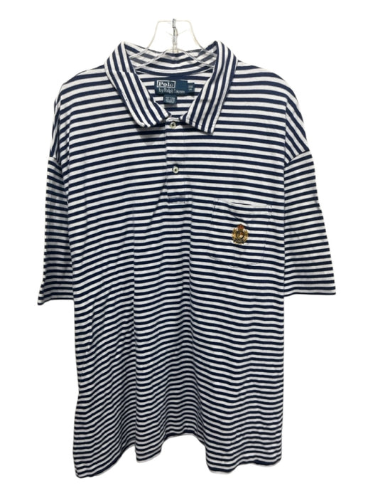 Polo Size 3XB White & Blue Cotton Striped Polo Men's Jacket White & Blue / 3XB