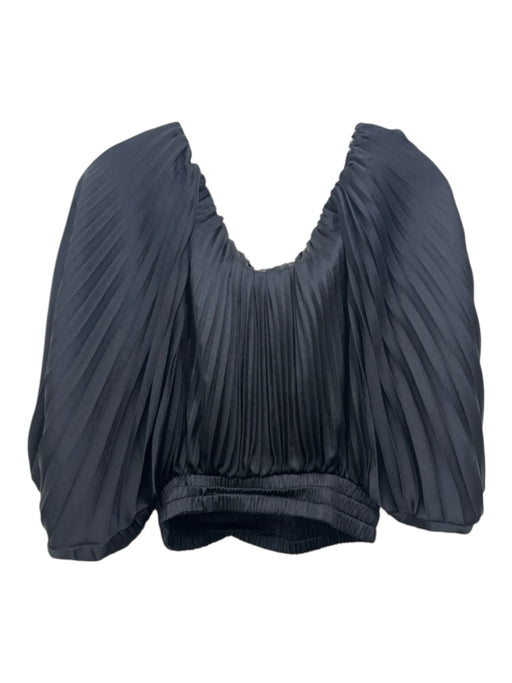 A.L.C. Size XS Black Polyester 1/2 Balloon Sleeve Pleated Off Shoulder Top Black / XS