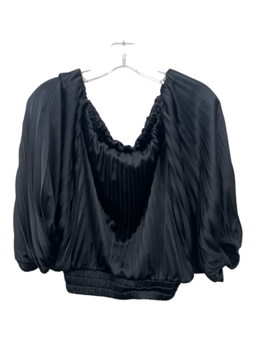 A.L.C. Size XS Black Polyester 1/2 Balloon Sleeve Pleated Off Shoulder Top Black / XS