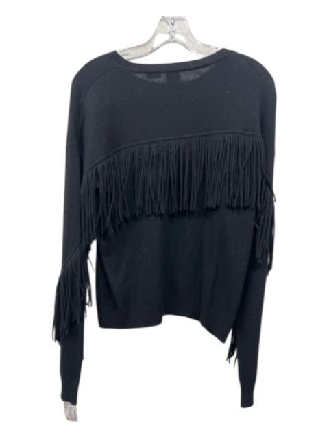 Pinko Size S Black Viscose Blend Long Sleeve Solid Fringe Detail Sweater Black / S