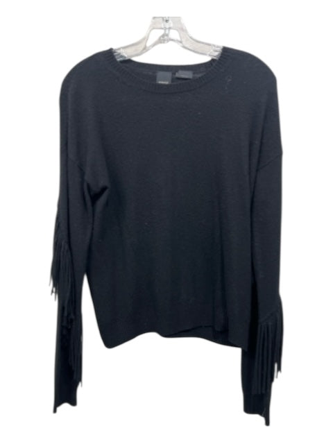 Pinko Size S Black Viscose Blend Long Sleeve Solid Fringe Detail Sweater Black / S