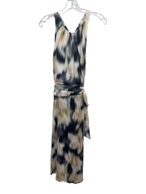 Reiss Size 2 Beige, Black & Orange Viscose Abstract Print Sleeveless Dress Beige, Black & Orange / 2