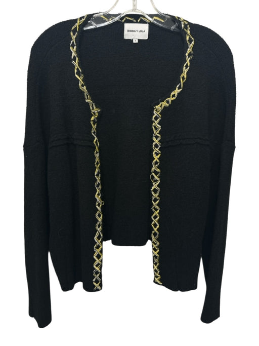 Bimba Y Lola Size S Black & Yellow Missing Fabric Tag Knit Open Front Jacket Black & Yellow / S
