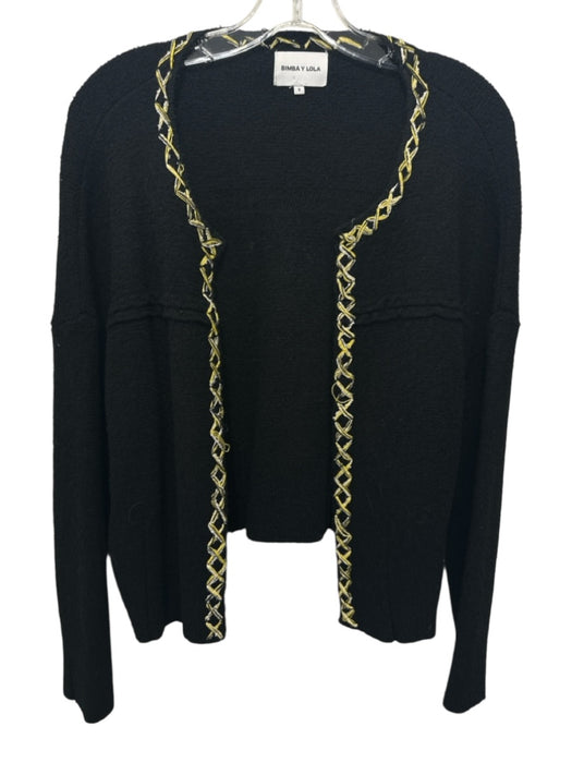 Bimba Y Lola Size S Black & Yellow Missing Fabric Tag Knit Open Front Jacket Black & Yellow / S