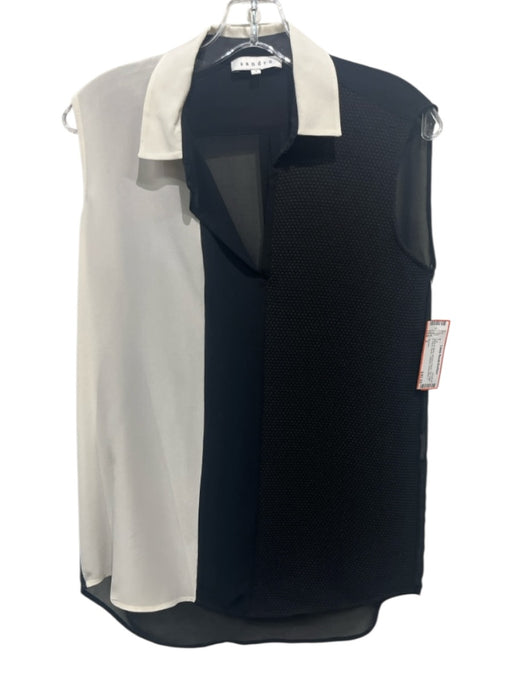 Sandro Size 2 Black & White Missing Fabric Tag Color & Fabric Block Collared Top Black & White / 2