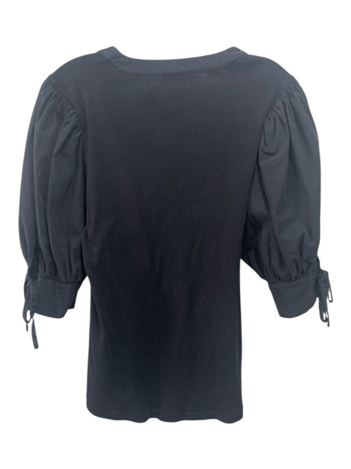 Ulla Johnson Size S Black Cotton Fabric Block Ribbed Short Puff Sleeve Top Black / S
