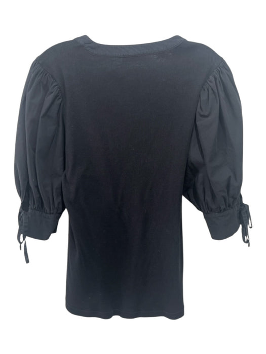 Ulla Johnson Size S Black Cotton Fabric Block Ribbed Short Puff Sleeve Top Black / S