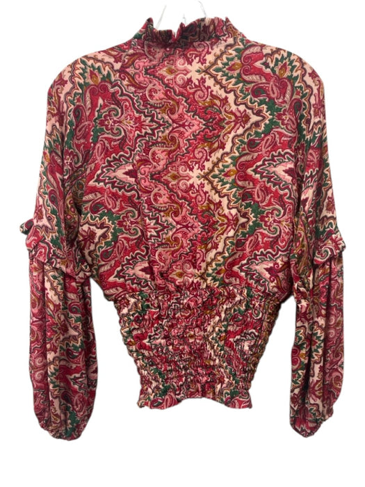 Perry Walker Size 2 Red & Multi Silk Blend Paisley Long Balloon Sleeve Top Red & Multi / 2