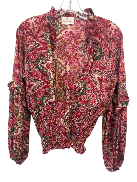 Perry Walker Size 2 Red & Multi Silk Blend Paisley Long Balloon Sleeve Top Red & Multi / 2