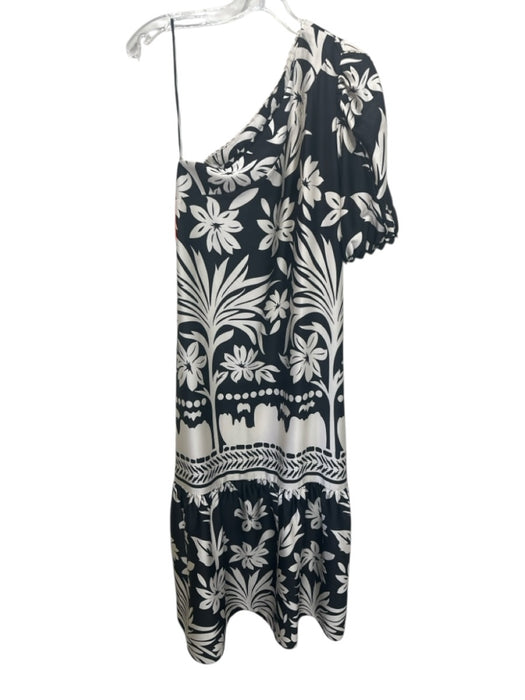 Mango Size 0 Black & White Polyester Blend Botanical Print One Shoulder Dress Black & White / 0