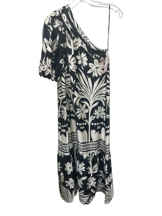 Mango Size 0 Black & White Polyester Blend Botanical Print One Shoulder Dress Black & White / 0