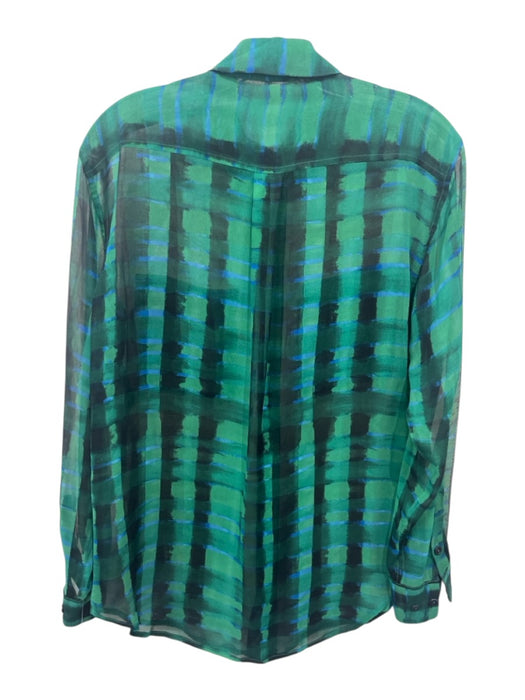 Equipment Femme Size XS Green, Black & Blue Missing Fabric Tag Semi Sheer Top Green, Black & Blue / XS