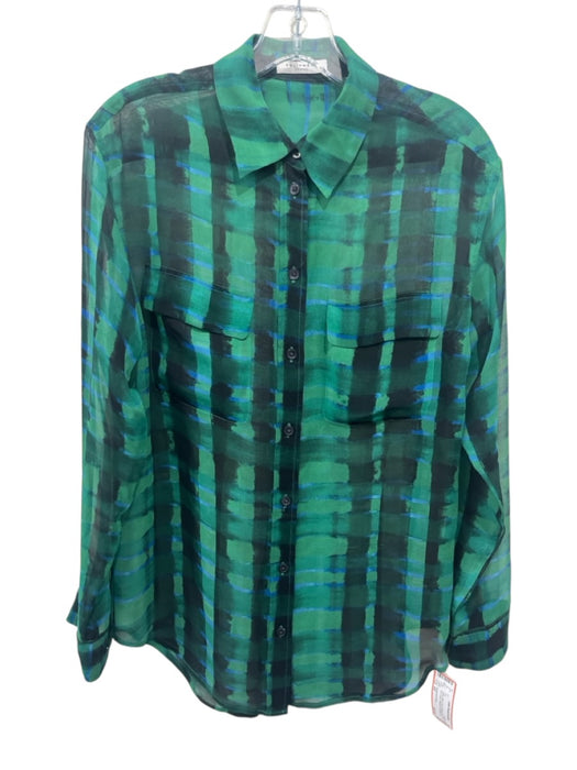 Equipment Femme Size XS Green, Black & Blue Missing Fabric Tag Semi Sheer Top Green, Black & Blue / XS