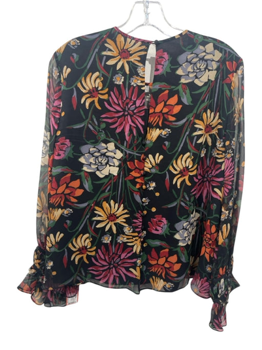 Cinq a Sept Size S Black & Multi Silk Floral Long Balloon Sleeve Top Black & Multi / S