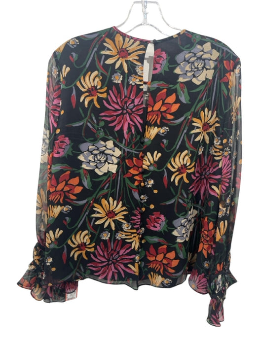 Cinq a Sept Size S Black & Multi Silk Floral Long Balloon Sleeve Top Black & Multi / S