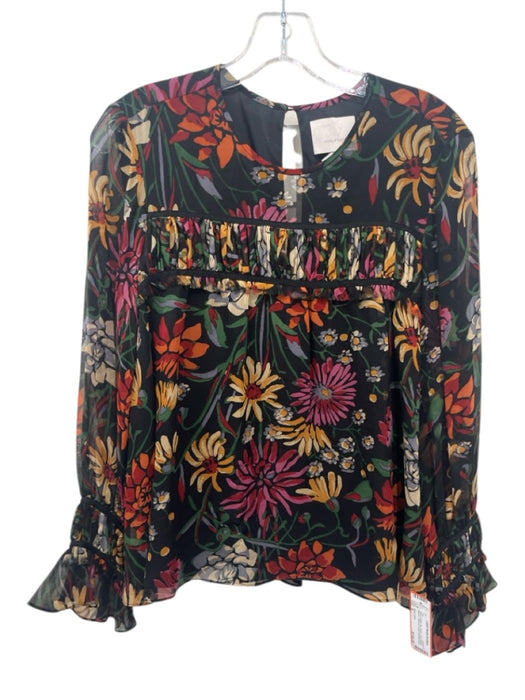 Cinq a Sept Size S Black & Multi Silk Floral Long Balloon Sleeve Top Black & Multi / S