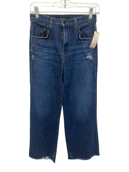J Brand Size 26 Dark Wash Cotton Zip Up Mid Rise Straight Wide Cut Fringe Jeans Dark Wash / 26