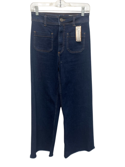 Zara Size 4 Dark Wash Cotton Wide Leg High Rise Fringe Jeans Dark Wash / 4