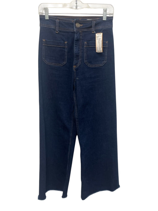 Zara Size 4 Dark Wash Cotton Wide Leg High Rise Fringe Jeans Dark Wash / 4