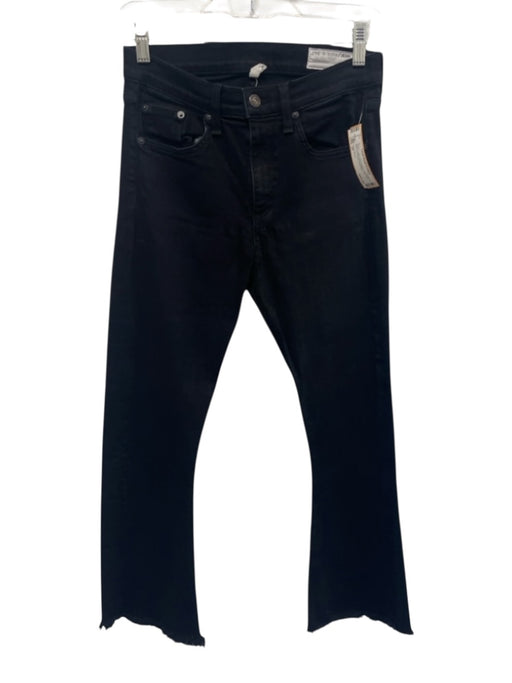 Rag & Bone Size 27 Black Cotton Slim Straight High Rise Boot Cut Fringe Jeans Black / 27