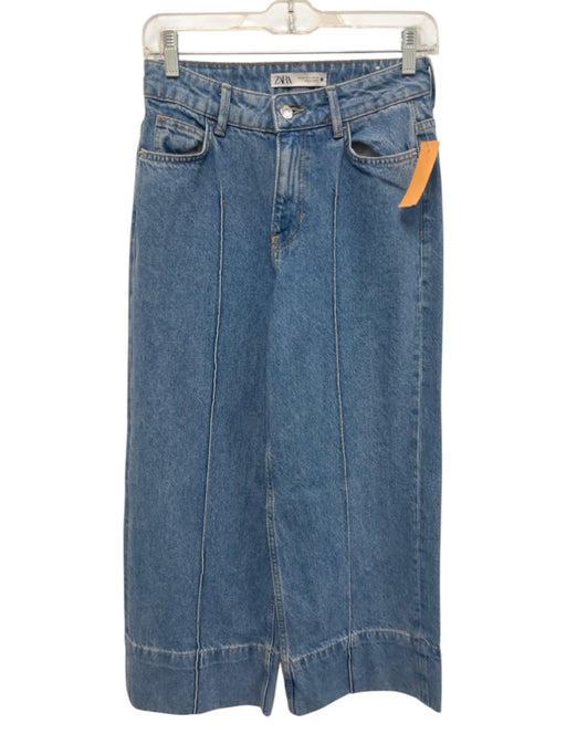 Zara Size 2 Medium Wash Cotton Wide Leg High Rise Front Seam Jeans Medium Wash / 2