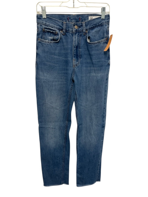 Zara Size 2 Medium Wash Cotton Straight Leg High Rise Zip Fly Jeans Medium Wash / 2