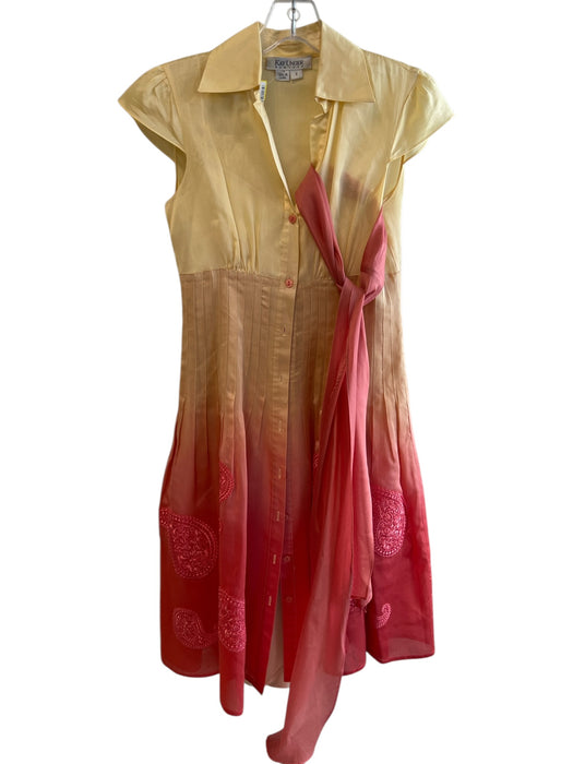 Kay Unger Size 2 Yellow, goldish & orange Cotton Blend Button Down Sash Dress Yellow, goldish & orange / 2