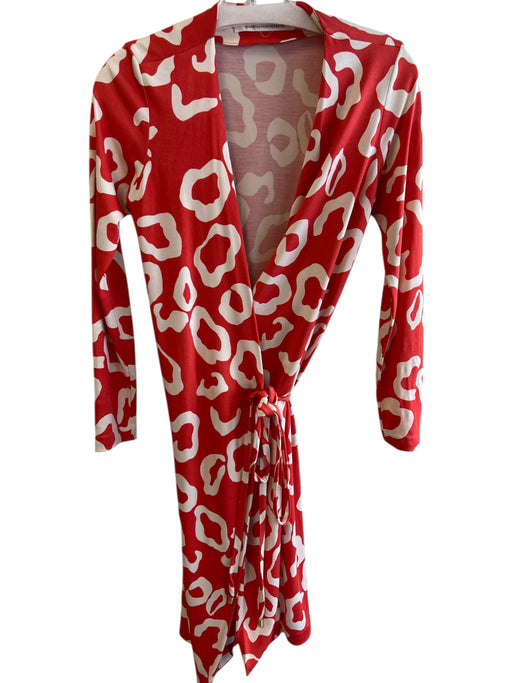 Diane Von Furstenberg Size EST 2 Orange & White No Fabric Tag V Neck Dress Orange & White / EST 2