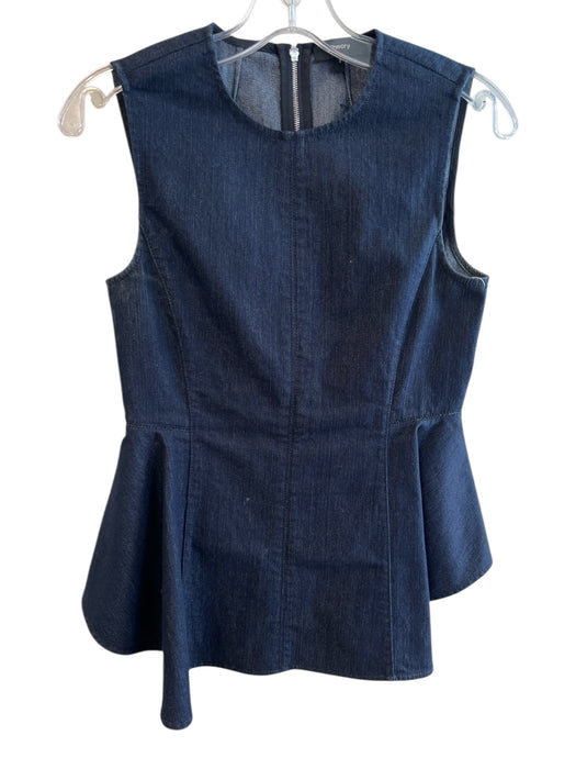 Theory Size 2 Dark Blue Denim Sleeveless Back Zip Round Neck Hi Lo Top Dark Blue / 2