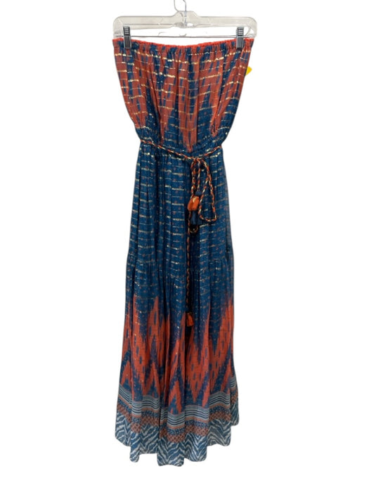 Verb Size 4 Blue, Orange, Gold Viscose Blend Strapless Mixed Print Dress Blue, Orange, Gold / 4