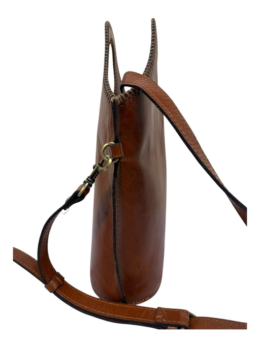 Patricia Nash Brown Leather Circle Cutout Whipstich Detail Detachable Strap Bag Brown