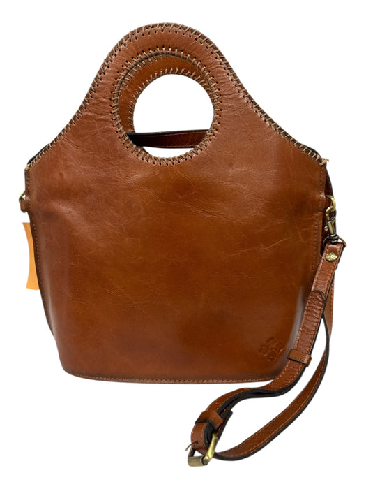 Patricia Nash Brown Leather Circle Cutout Whipstich Detail Detachable Strap Bag Brown
