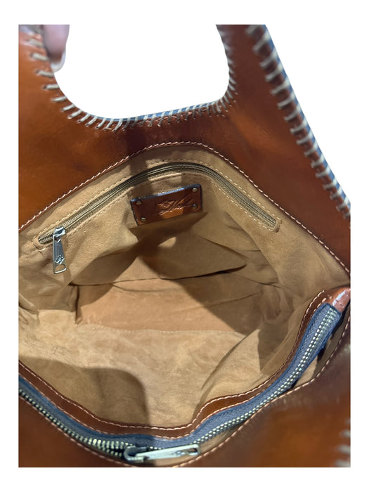 Patricia Nash Brown Leather Circle Cutout Whipstich Detail Detachable Strap Bag Brown