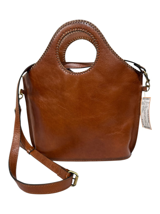 Patricia Nash Brown Leather Circle Cutout Whipstich Detail Detachable Strap Bag Brown