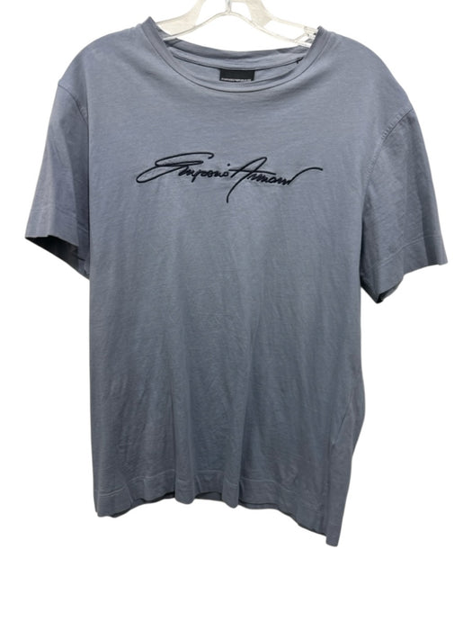 Armani Size L Gray & Black Cotton logo T shirt Crew Men's Short Sleeve Gray & Black / L