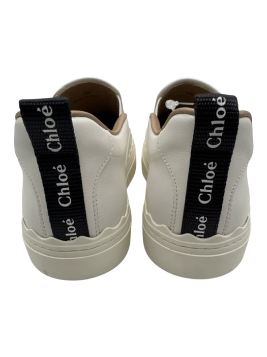 Chloe Shoe Size 38 Cream Leather Low Top scallop trim Logo Slip On Sneakers Cream / 38