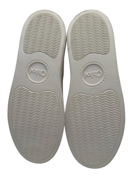 Chloe Shoe Size 38 Cream Leather Low Top scallop trim Logo Slip On Sneakers Cream / 38