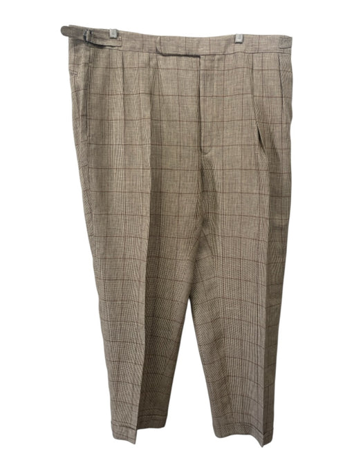 Polo Size 36 Tan & Beige Wool Blend Plaid Pleats Side Tabs Men's Pants Tan & Beige / 36