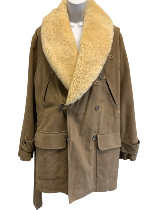 Polo Brown Solid Buttons Fur Lining Men's Coat Brown / M