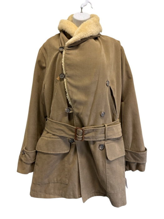 Polo Brown Solid Buttons Fur Lining Men's Coat Brown / M